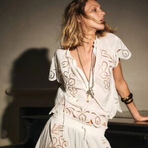Zara White Eyelet Cutout Blouse